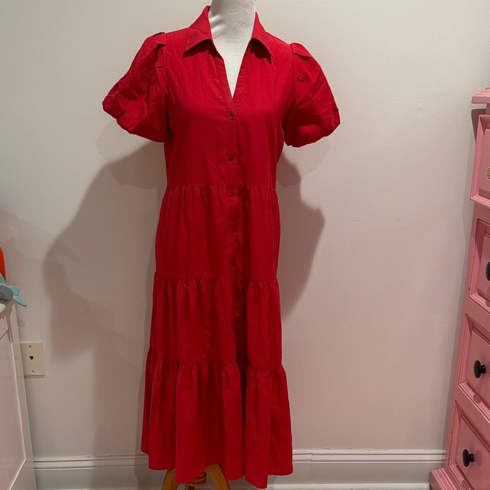 Brochu Walker Red Tiered Midi Dress